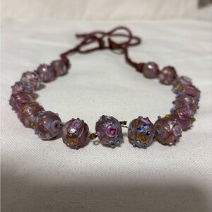 Handmade Painted Glass Bead and Copper Wire Necklace